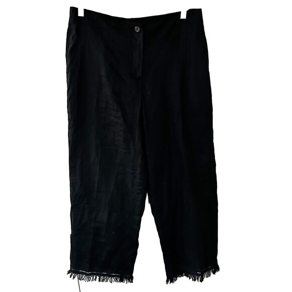 Theory Fringe Crop Pants Size 6 100% Linen Black Pockets Beachy Coastal - Picture 1 of 9
